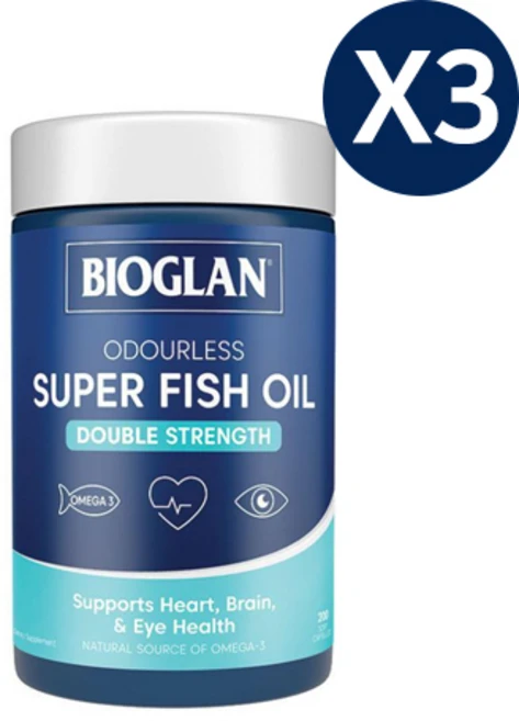 바이오글랜 Bioglan 냄새없는 고함량 피쉬오일 더블 스트렝스 오메가3 200정, 3개 - 쿠팡