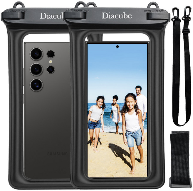 다이아큐브 1+1 갤럭시S23 S24 S25 울트라 휴대폰용 스마트폰 원터치 방수팩 방수등급 IPX8 (+암밴드), 1세트, 블랙+블랙