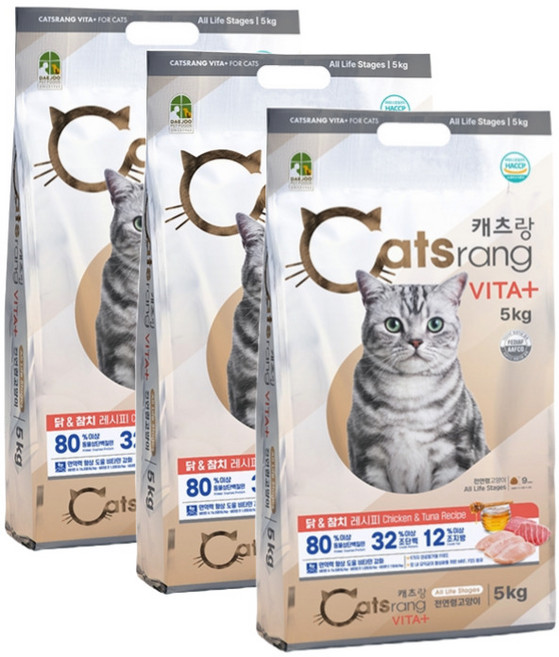 캐츠랑 NEW 전연령 올라이프 고양이 건식사료, 닭+참치, 5kg, 3개