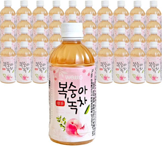 웰그린 스위트카페 복숭아녹차 340ml, 40개