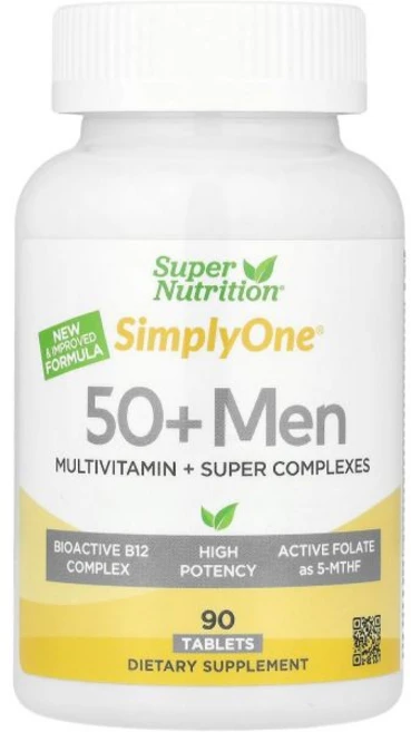 종합 비타민 멀티 영양제 슈퍼 뉴트리션 심플리 원 적응제 녹색 향신료 제가 함유된 남성용 50+ 멀티비타민 90정, 1개 - 쿠팡