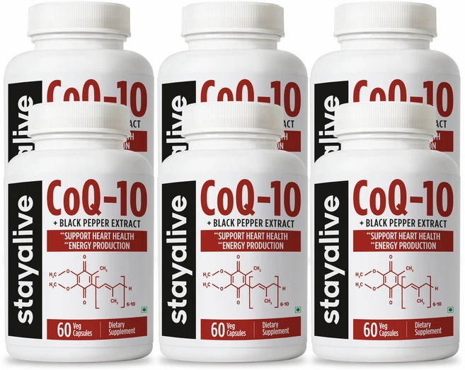 Stayalive CoQ10 보충제 200mg 블랙 페퍼 추출물 고흡수성 120캡슐 비-GMO 및 글루텐 프리 코엔자임 Q10 캡슐 포함 여성 및 남성용, 6개, 60정 - 쿠팡