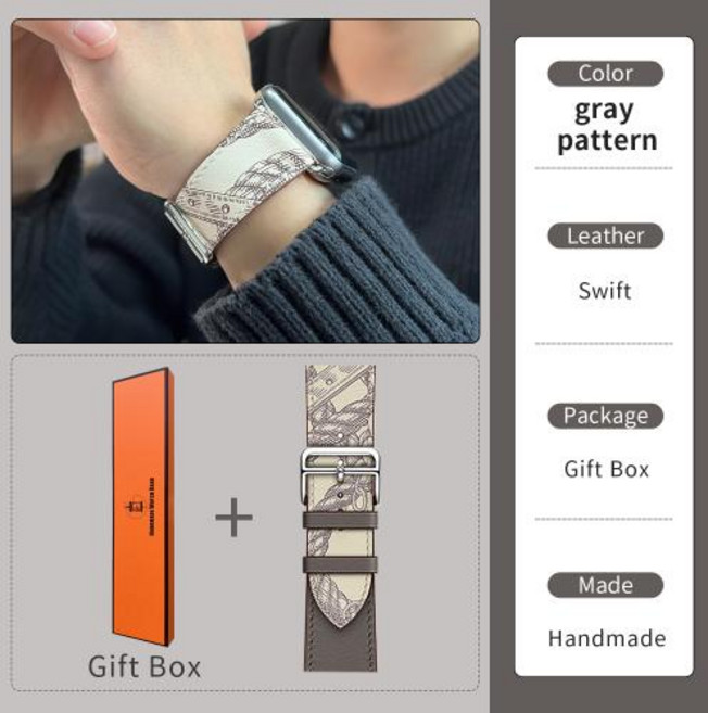 Kebitt For 워치 Series 10 Ultra2 9 8 7 6 스트랩 가죽 밴드 46MM 42MM 41mm 45mm 49MM 팔찌, [09] Grey Pattern, [07] 49mm(Iwatch Ultra12)