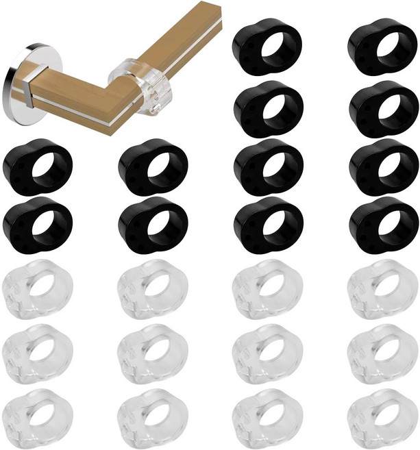 PVC 도어 쿠션 문손잡이 충격방지 쿠션 문콕방지 보호패드 문쾅방지 스토퍼 24개 (투명 블랙)