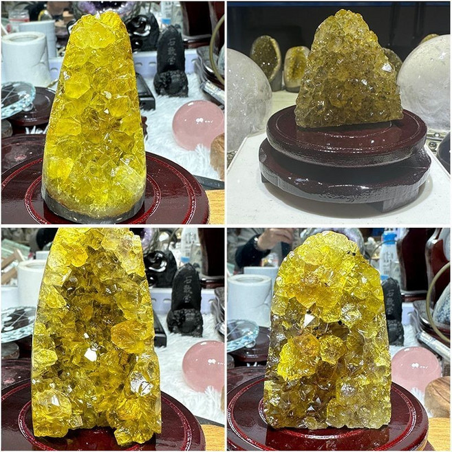 烏拉圭紫水晶 黃水晶原礦擺件 消磁淨化擴香石 重約400-500克 附可旋轉底座 款式隨機, 重約400g-500g【款式隨機】,純天然-黃水晶【招財運】送可旋轉底座