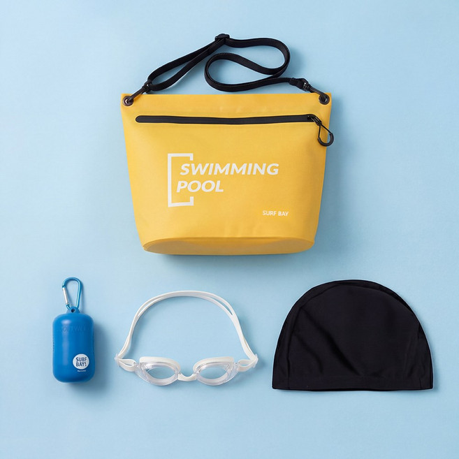 서프베이 방수 어린이 생존수영세트 가방+수모+수경+타월, 1세트, 옐로우WH