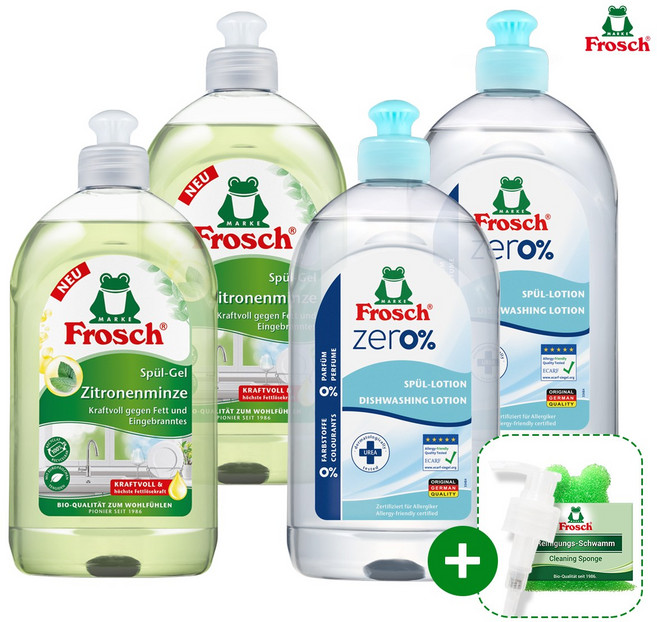 프로쉬 주방세제 4개(제로2+레몬민트2+펌프+수세미), 4개, 500ml