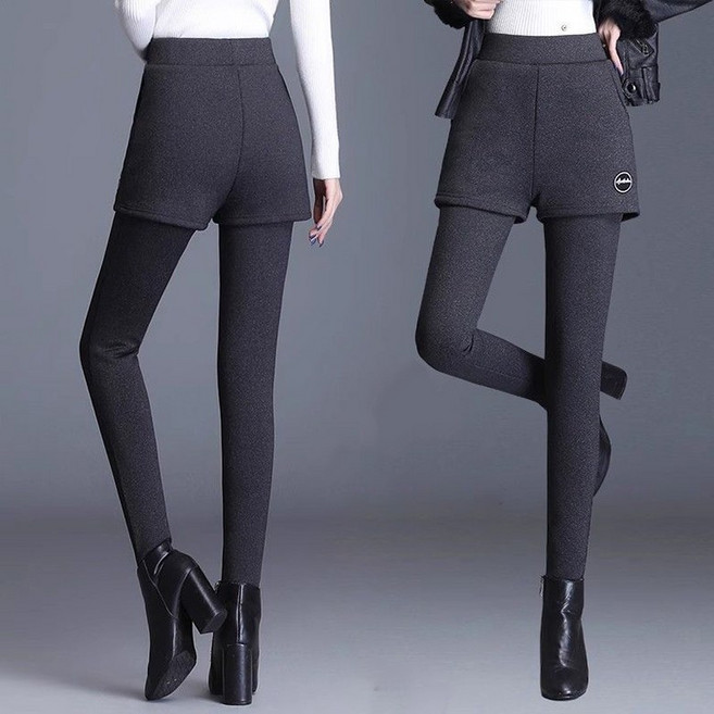 기모 스판 반바지 레깅스 중년여성의류 캐주얼 하이웨스트 양털 보온 긴바지 트레이닝바지