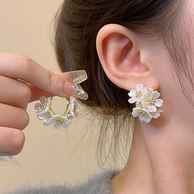 여성 웨딩 혼주 하객 플라워 꽃 원터치 링 귀걸이 A1087
