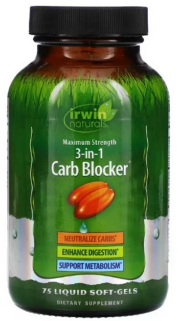 Irwin Naturals Maximum Strength 3-In-1 Carb Blocker 액상 소프트젤 / 75정, 1개 - 쿠팡
