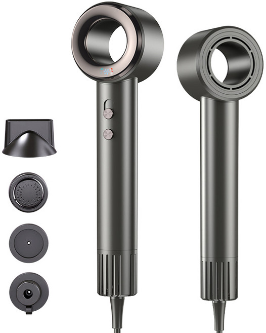 [최신형]Voltmate 초경량 음이온 헤어 케어 휴대용 터널형 헤어드라이기 BLDC 모터 초고속 저소음 LED 디스플레이 6가지 온도/아로마 모드 + 풍속 조절 1500W, 회색, XS