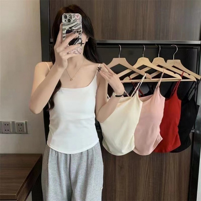 끈나시 여성나시 셔링 캡내장 여름 티셔츠 슬립