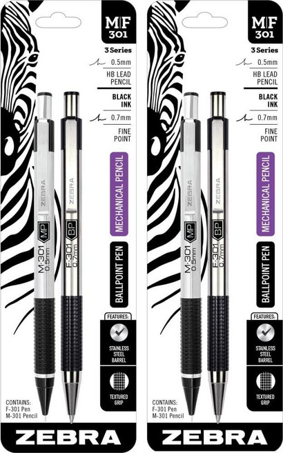 Zebra M/F-301 오리지널 샤프 펜 및 연필 세트 파인 포인트 (57011) 2팩, Zebra M/F-301 오리지널 샤프 펜 및 연필 세