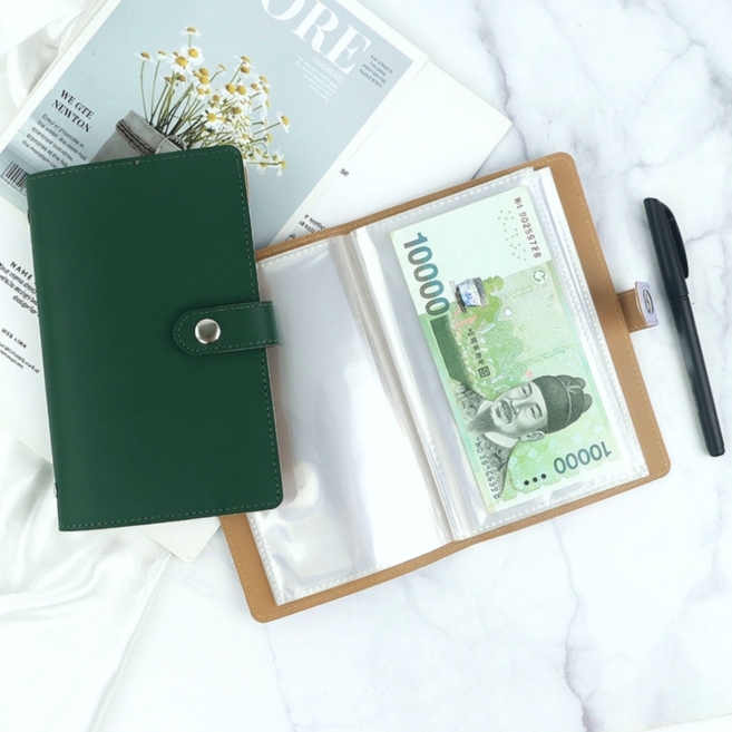 넉너크 현금 바인더 50매 저축 챌린지 다이어리, 1개, 딥그린