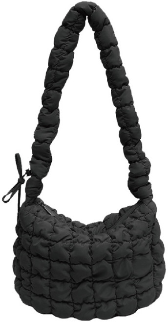 兩用抽繩空氣雲朵包/斜背包 (背帶可調), 黑色