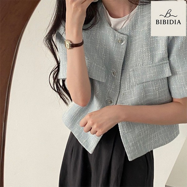 비비디아 Bibidia 여름 가을 여성 반팔 자켓 트위드 쇼트 상의 캐주얼 정장 재킷 5408