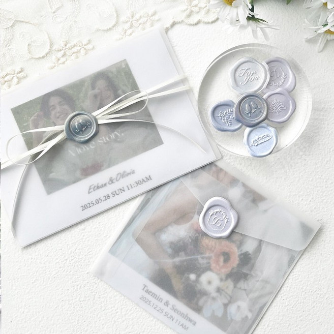 핸즈픽 청첩장스티커 웨딩 카드봉투 에폭시 입체 실링왁스 스티커 포쉬 5종, 포쉬 왁스 스티커_블루, 18개