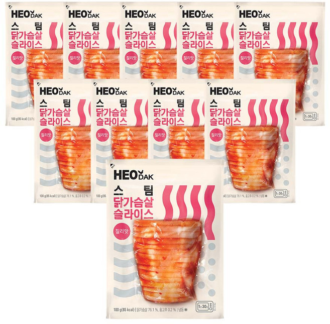 허닭 스팀 닭가슴살 슬라이스 100g 칠리맛, 10개