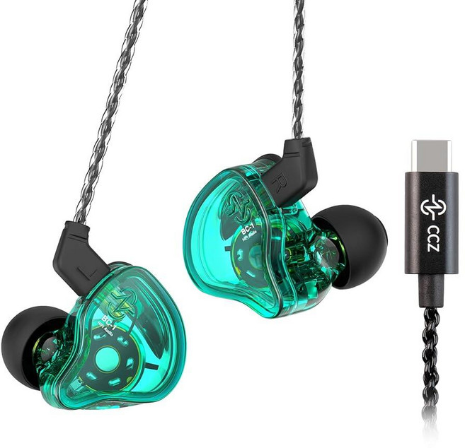 Yinyoo CCZ Melody USB C 헤드폰 유선 Type-C 인이어 모니터 전문가용 이어버드 게이밍 이어폰 1BA 1DD 특허 이어 핀 포함 가수 뮤지션 스테이지를, USBC-마이크 없음, normal, 초록색