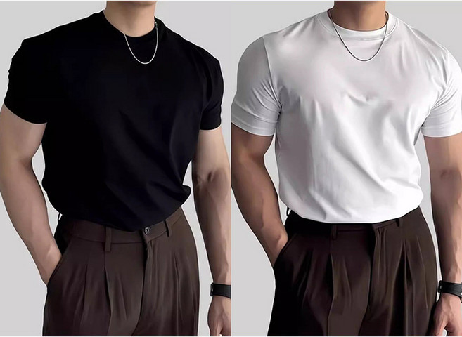 남성 반팔 티셔츠 순면 이너웨어 여름 베이직 티셔츠