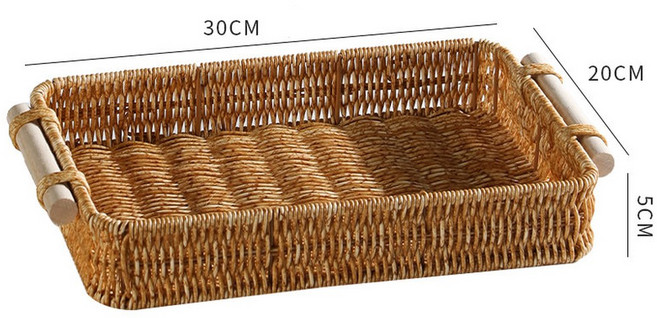 라탄 바구니 에그 계란 다용도 트레이 연한 보관함 27x21x8 5/13cm, 직사각형30X20X5cm 우드핸들타입, 1개