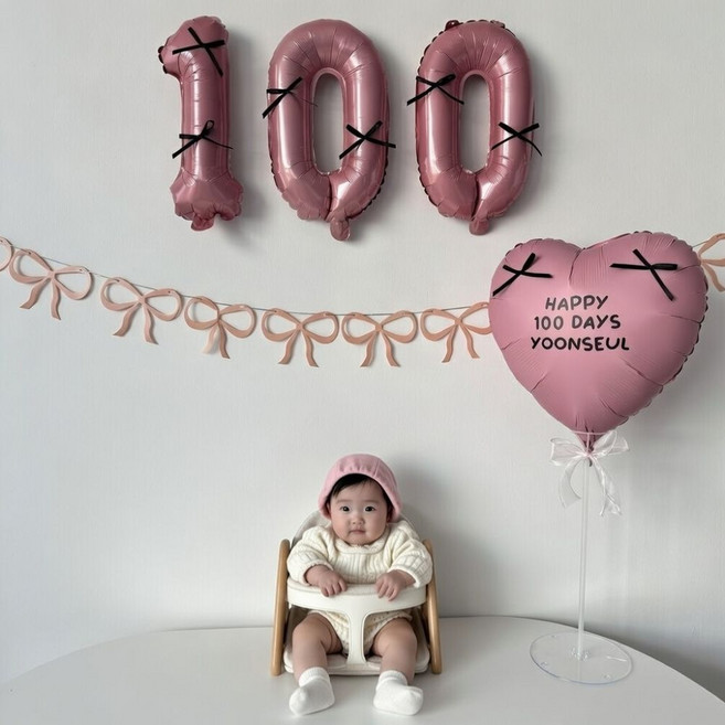 히얼투파티 아기 200일 셀프 촬영 소품 50일 100일 300일 500일 1000일, 1세트, 14.리본기념일_핑크_100일