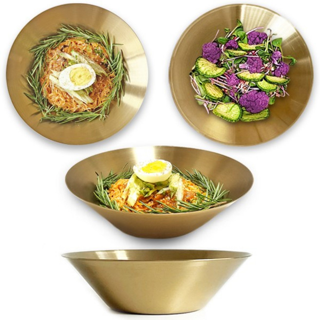 리빙아트 티타늄 낮은 샐러드볼 (골드 무광) 면기 채소볼 빙수볼 파스타볼 우동기 덮밥 그릇 / 한정식 한식 접시 [각인 문의], 1호 [19 x 5.2cm], 1개