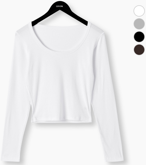 [GIVON] 기본 여성용 4color 코튼 슬림핏 크롭 스퀘어넥 긴팔 티셔츠 / DCT203