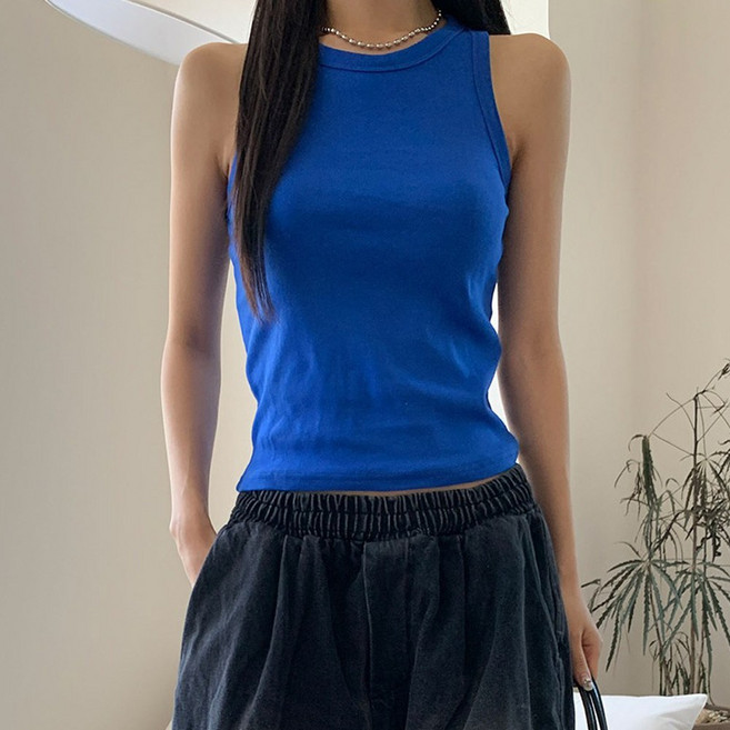 여성 여름 민소매 골지 나시티