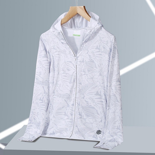 PN 男女款輕薄冰絲涼感防曬外套 戶外遮陽連帽夾克 UPF50+, 2383-迷彩白色,XL