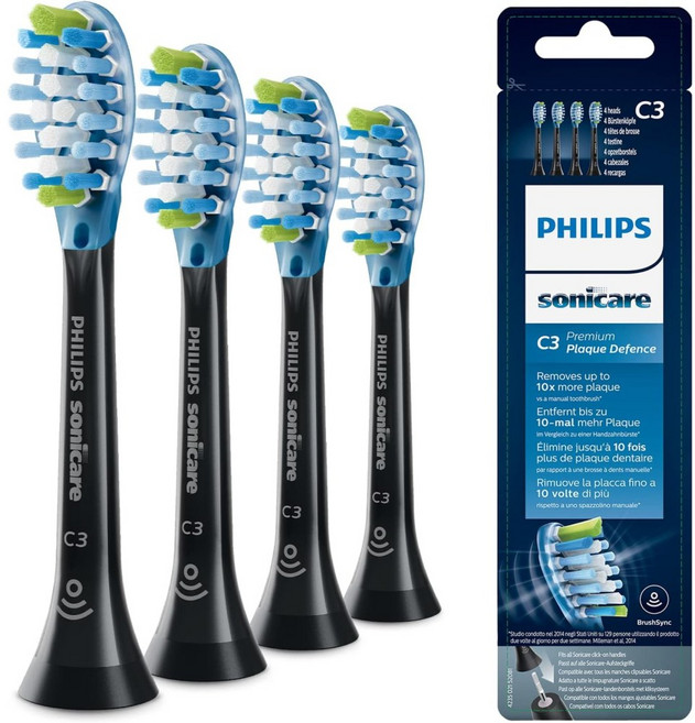 필립스 소닉케어 C3 플라크 음파 전동칫솔모 HX904233 HX9044 블랙 4개입