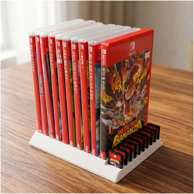 호환 2in1 닌텐도 스위치 게임팩 칩 타이틀 케이스 거치대 스탠드 진열장 카트리지 수납 꽂이 정리함 20장 보관 홀더 데스크테리어, 1개, 화이트, n2470