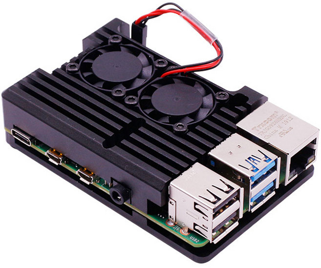 라즈베리파이4 듀얼팬 쿨러 알루미늄케이스 써멀패드포함, 블랙, 1개