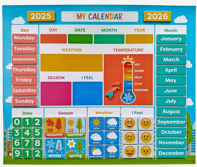 나의 첫 일상 자석 달력 아동용 기상 관측소 기분과 감정 유치원 학습 장난감 교실 달력 세트 벽 또는 냉장고에 사용 가능, 나의 첫 일상 자석 달력, 아동용 기상 관측소, 기분과