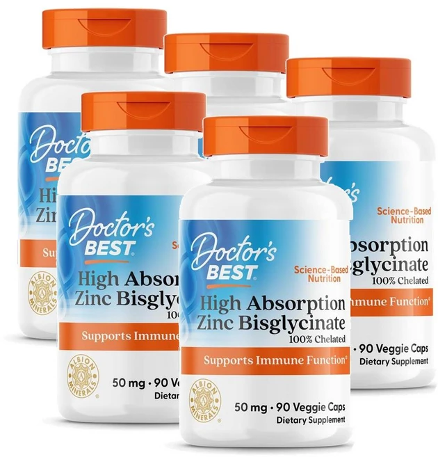 닥터스베스트 징크 비스글리시네이트 50mg 아연킬레이트 캡슐 Doctor's BEST High Absorption Zinc Bisglycinate, 5개, 90정 - 쿠팡