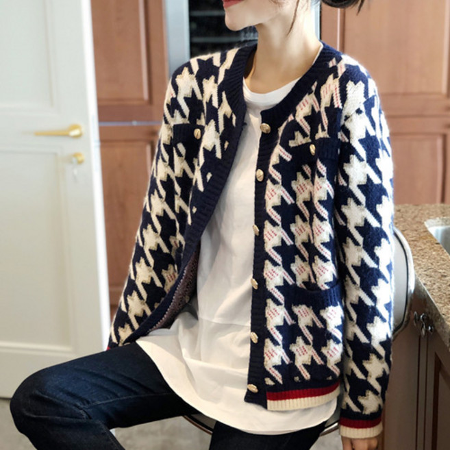 바이미니 엘레강스 제비 패턴 니트 가디건