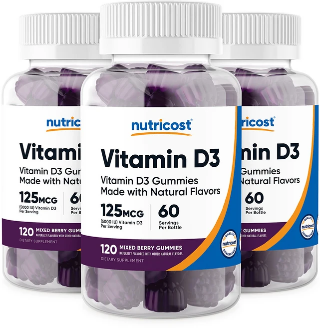 뉴트리코스트 비타민 D3 구미 5000IU 120정 믹스드 베리맛, 3개 - 쿠팡