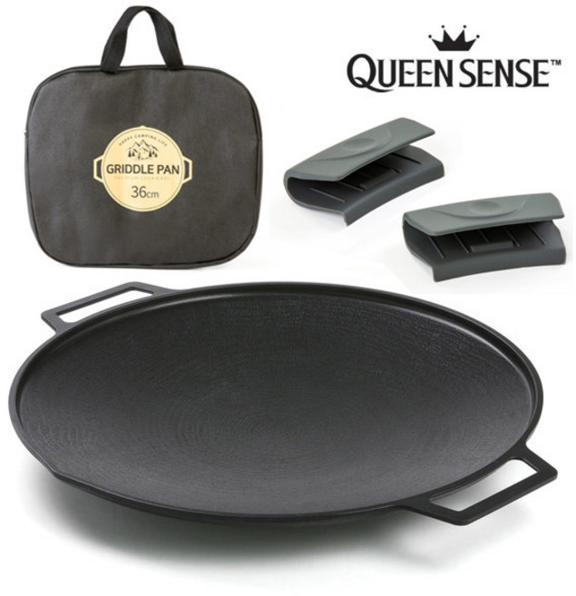 퀸센스 솥뚜껑 인덕션 캠핑 그리들팬 40cm + 가방 +실리콘손잡이, 1개