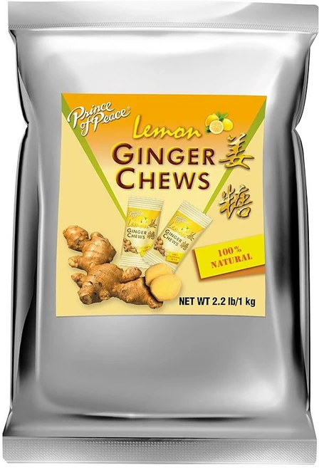 Prince of Peace 레몬 진저 츄 1kg(2.2파운드) – 설탕에 절인 생강 – 캔디 팩 – 진저 츄 캔디 - 천연 캔디, 1kg, 1개 - 쿠팡
