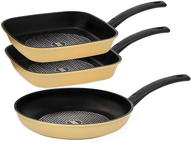 인터쿡 다이아 후라이팬 세트 3개, 옐로우, 사각팬 27cm 2p + 후라이팬 28cm, 1세트