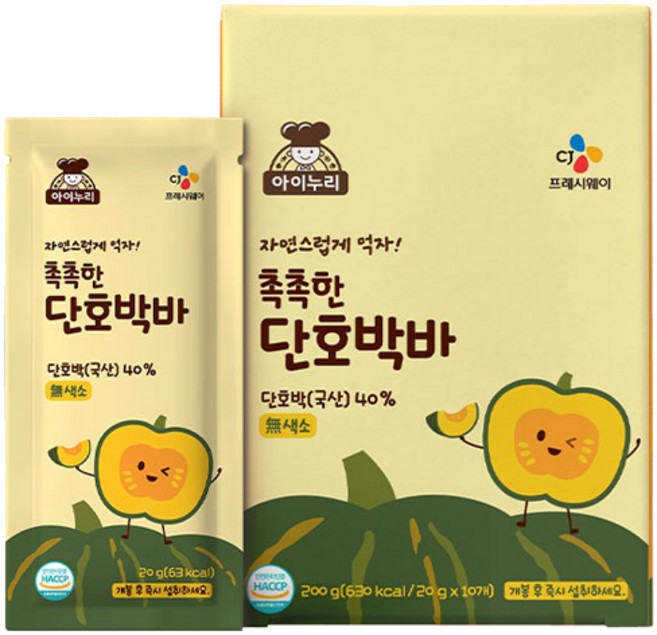 CJ 아이누리 촉촉한 단호박바, 1개, 200g