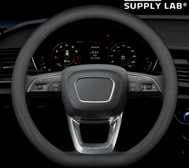 서플라이랩 프리미엄 차량용 자동차 가죽 핸들 커버, 내부타공형, 블랙스티치
