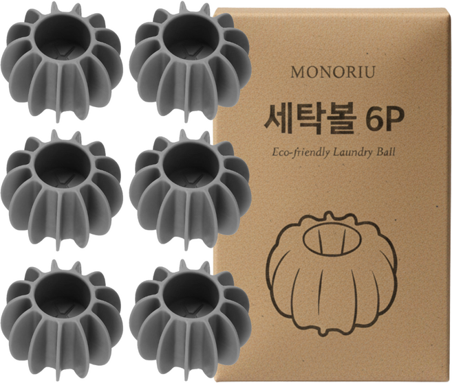 모노리우 빨래 엉킴 방지 실리콘 세탁볼 6p, 1세트, 그레이