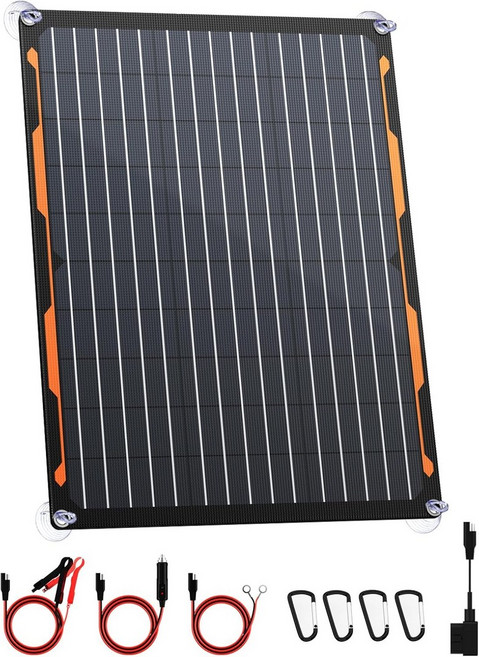 충전 컨트롤러가 내장된 FlexSolar 20W 12V 태양광 패널 충전기 키트 - 휴대용 방수 트리클 배터리 유지 관리기 자동차 보트 RV 트랙터용 시가 플러그 및 악어 클립, TC-28W