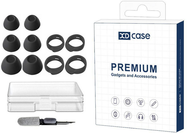 XDcase 갤럭시 버즈 FE용 3쌍 교체용 실리콘 이어팁 & 이어후크 키트 청소용 브러시 포함, 1개, 검은색