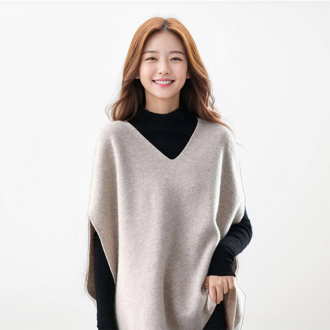 애띠앙 언발 니트 판초조끼 레이어드 베스트