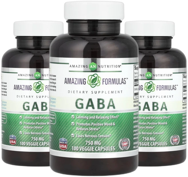 어메이징 뉴트리션 가바 750mg 베지 캡슐 100정 3통, 120g, 3개 - 쿠팡