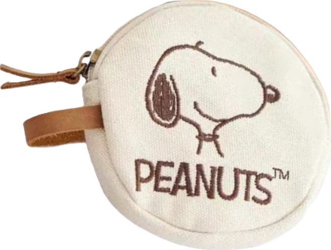 PEANUTS 史努比 可愛卡通圓形零錢包 學生手拿包 口紅耳機收納袋 白色 直徑11cm