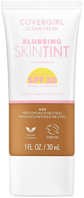 COVER 오버GIRL 걸 CLEAN 클린 Fresh 블러링 스킨 틴트 SPF 30 465 딥 뉴트럴 리퀴드 파운데이션 소프트 매트 피니시 매끄럽고 밝음 모공을 흐리, SPF 440 Medium/Rich Neutral