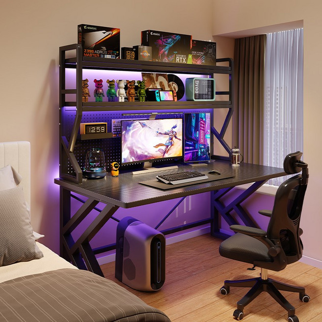 철제 컴퓨터책상 책장 타공판 학생 사무실 게이밍책상 (1200mm) H N Quality Home, 검은색